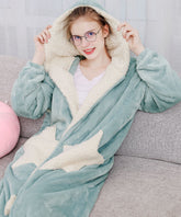 Robe Hooded Zipper Flannel Bathrobes for Women